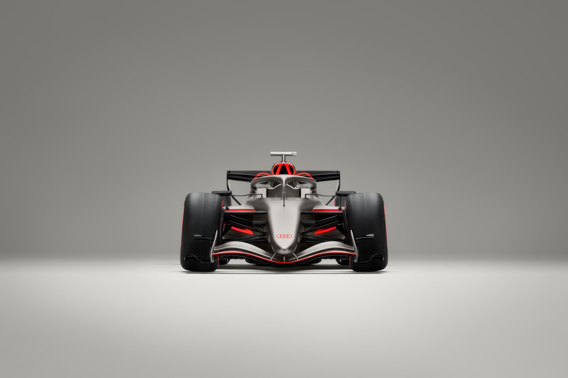 Rahlo dvignjen pogled na sprednji del konceptnega vozila Audi R26 Concept.